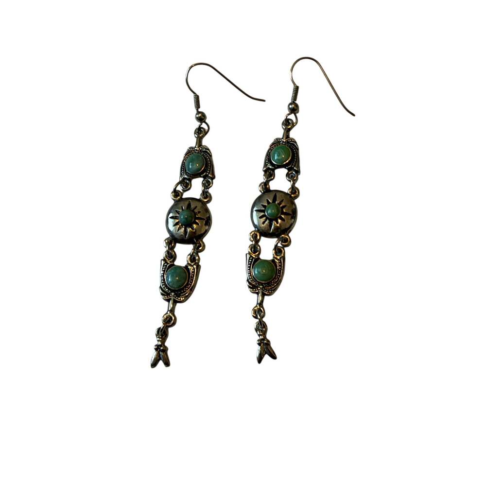 Western silver turquoise dangling earrings